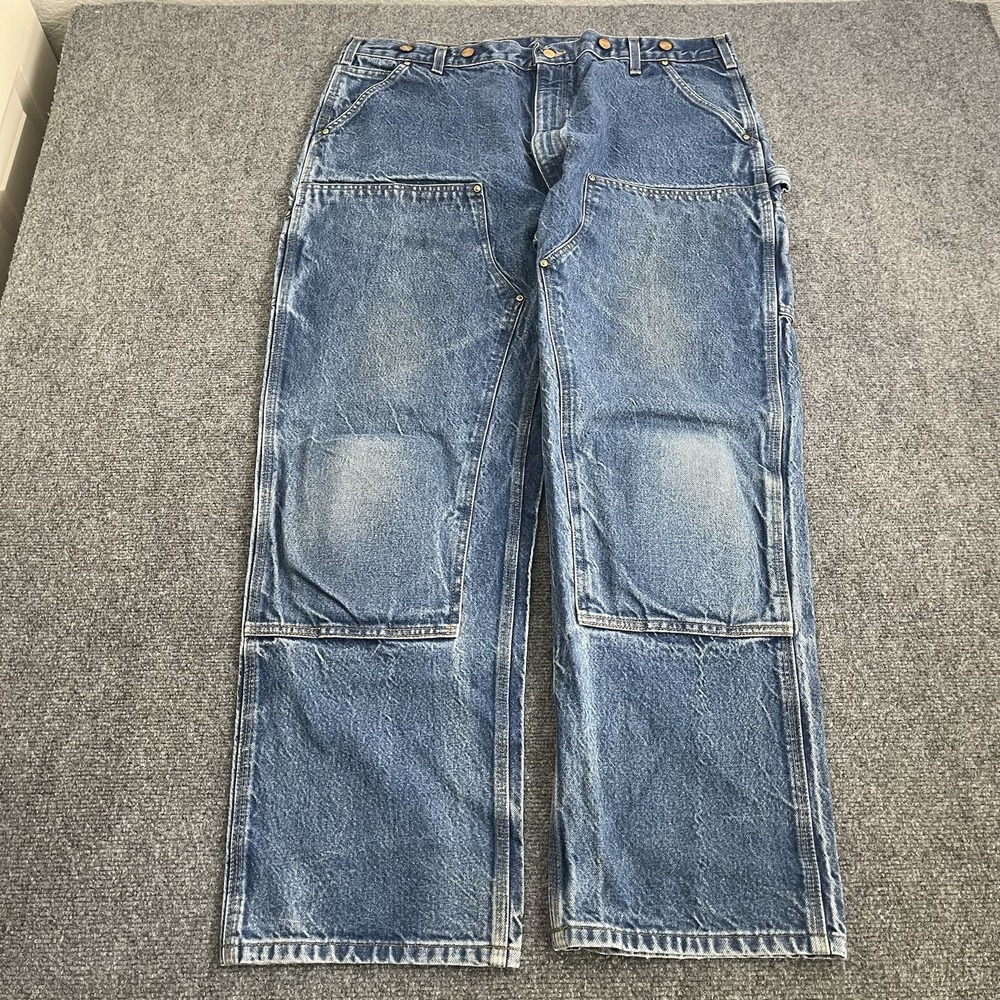 Vintage Carhartt Jeans Men 40x31.5 Blue Double Knee‎ Relaxed Medium Wash Cotton